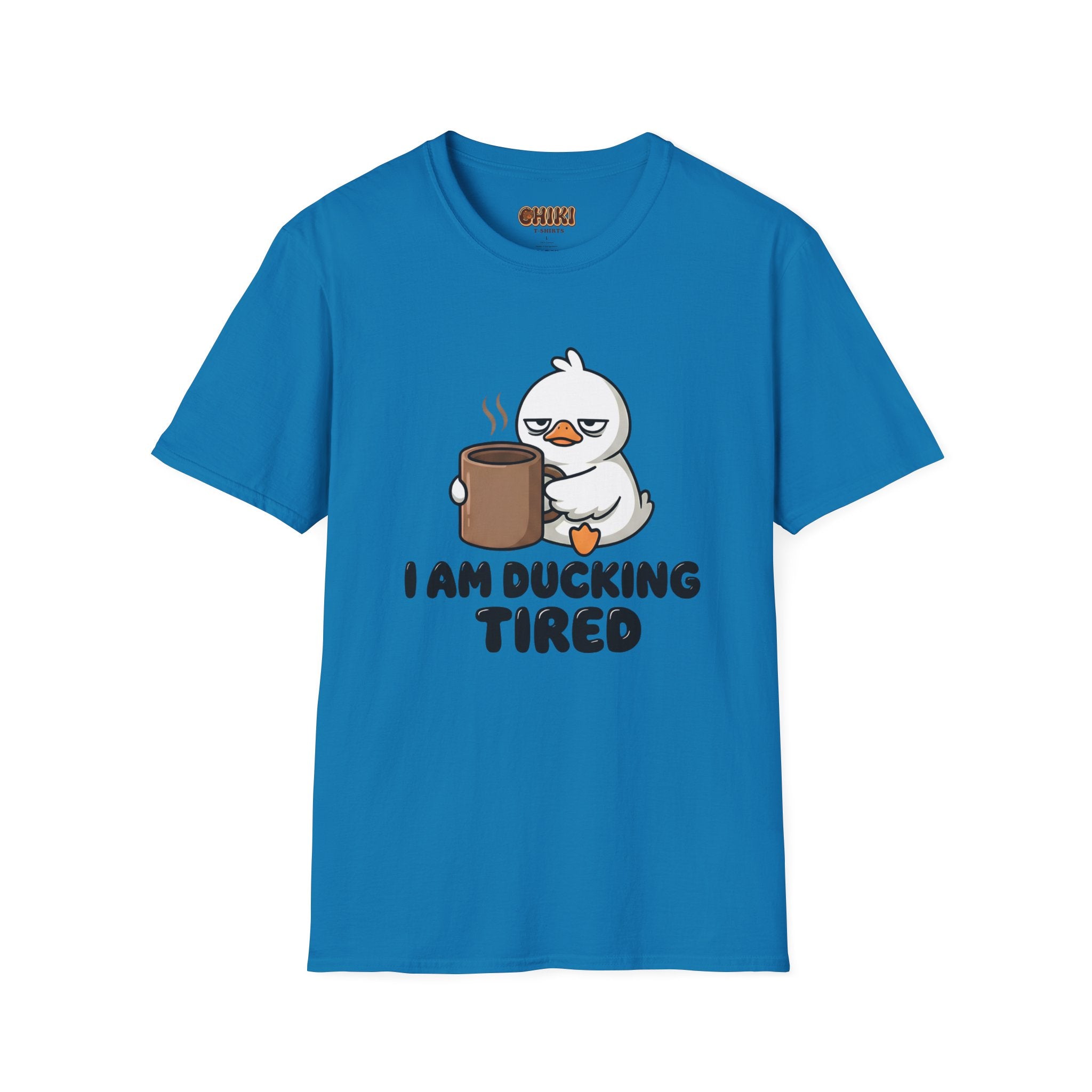 I Am Ducking Tired Tee — Cute Coffee Duck Graphic T-Shirt
