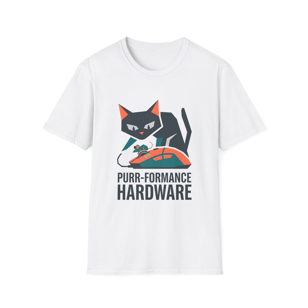 Purr-formance Hardware T-Shirt — Gamer Cat Computer Mouse Tee