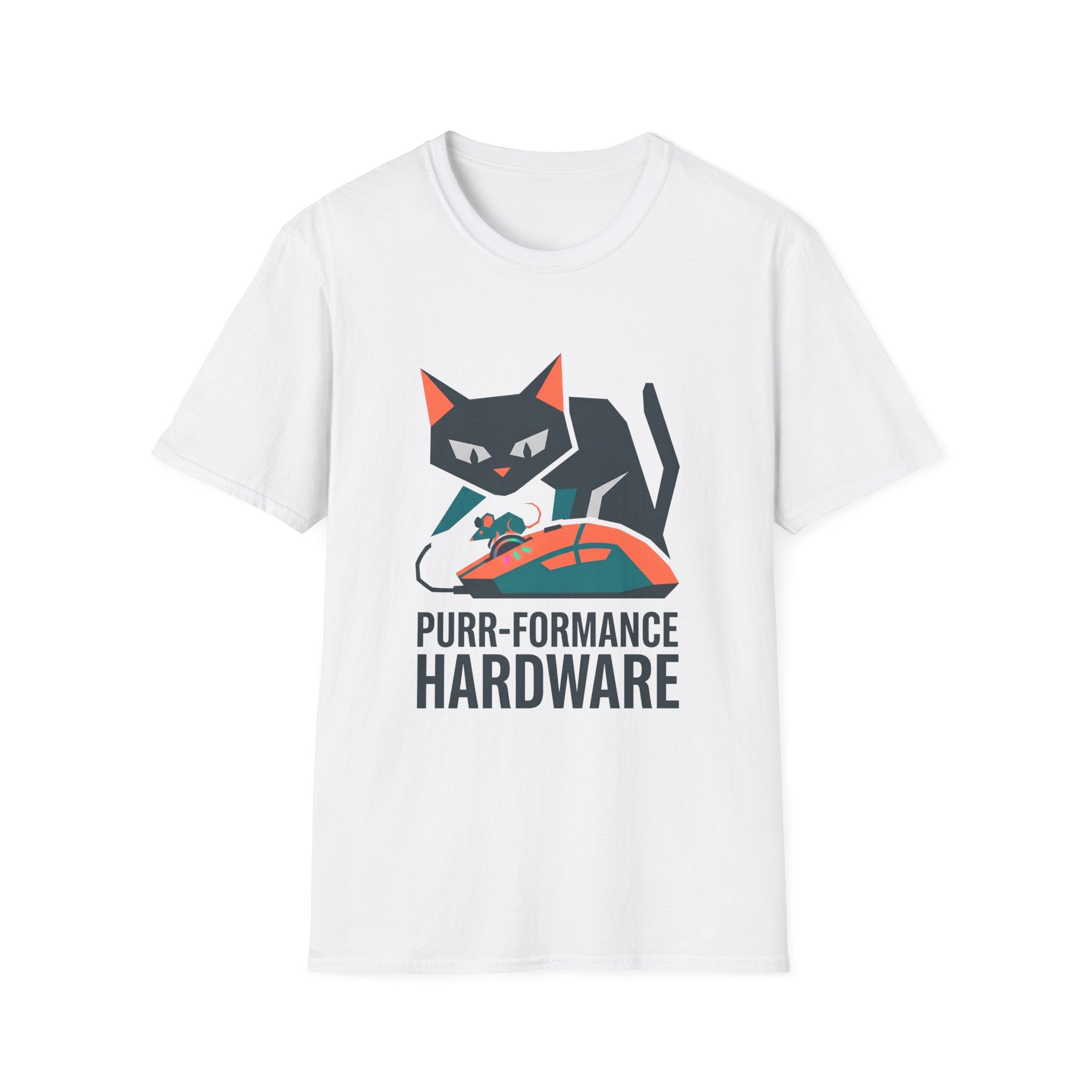 Purr-formance Hardware T-Shirt — Gamer Cat Computer Mouse Tee