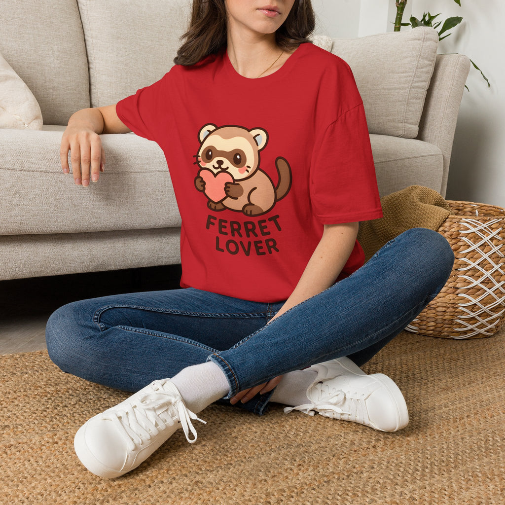 Ferret Lover T‑Shirt — Cute Cartoon Ferret Holding Heart Tee