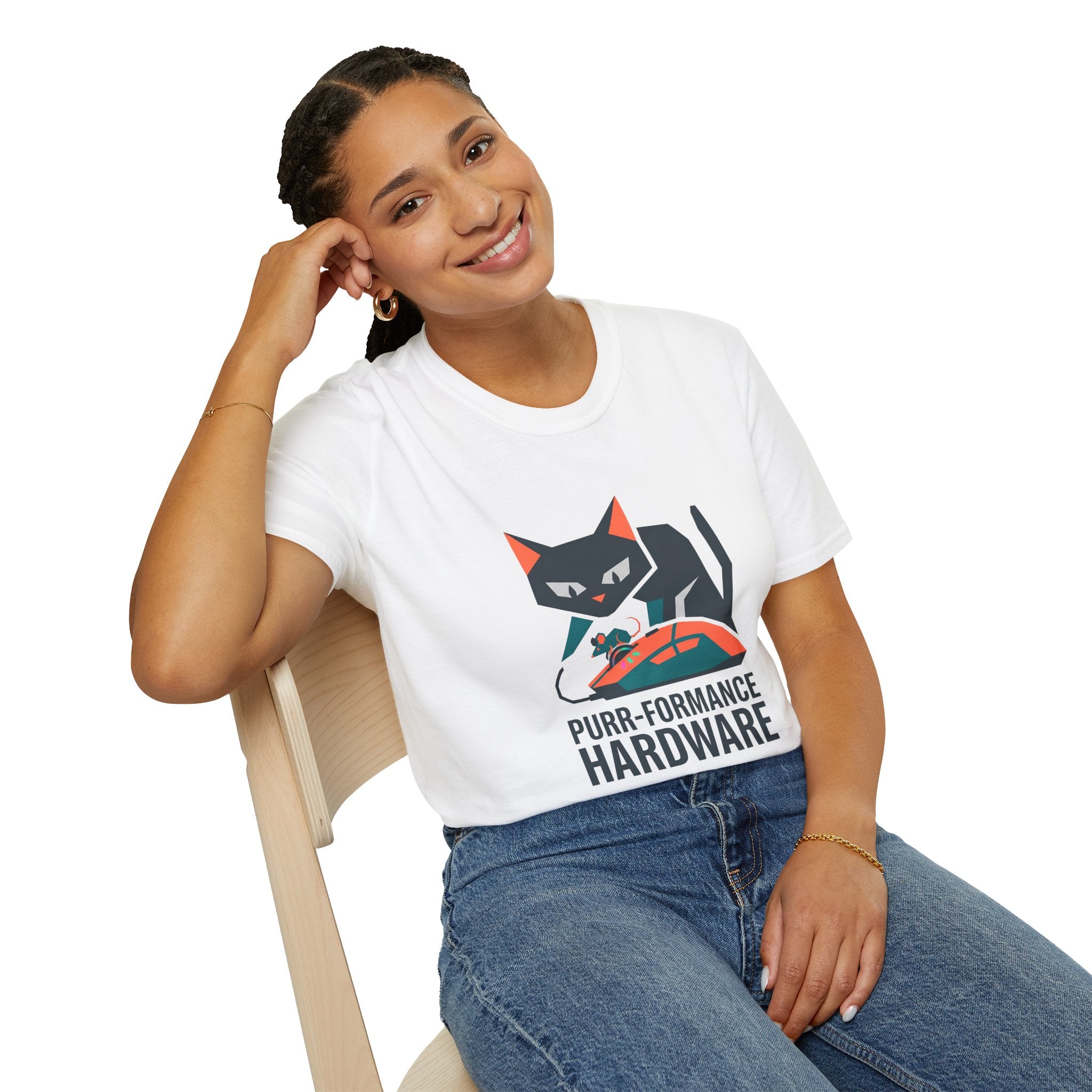 Purr-formance Hardware T-Shirt — Gamer Cat Computer Mouse Tee