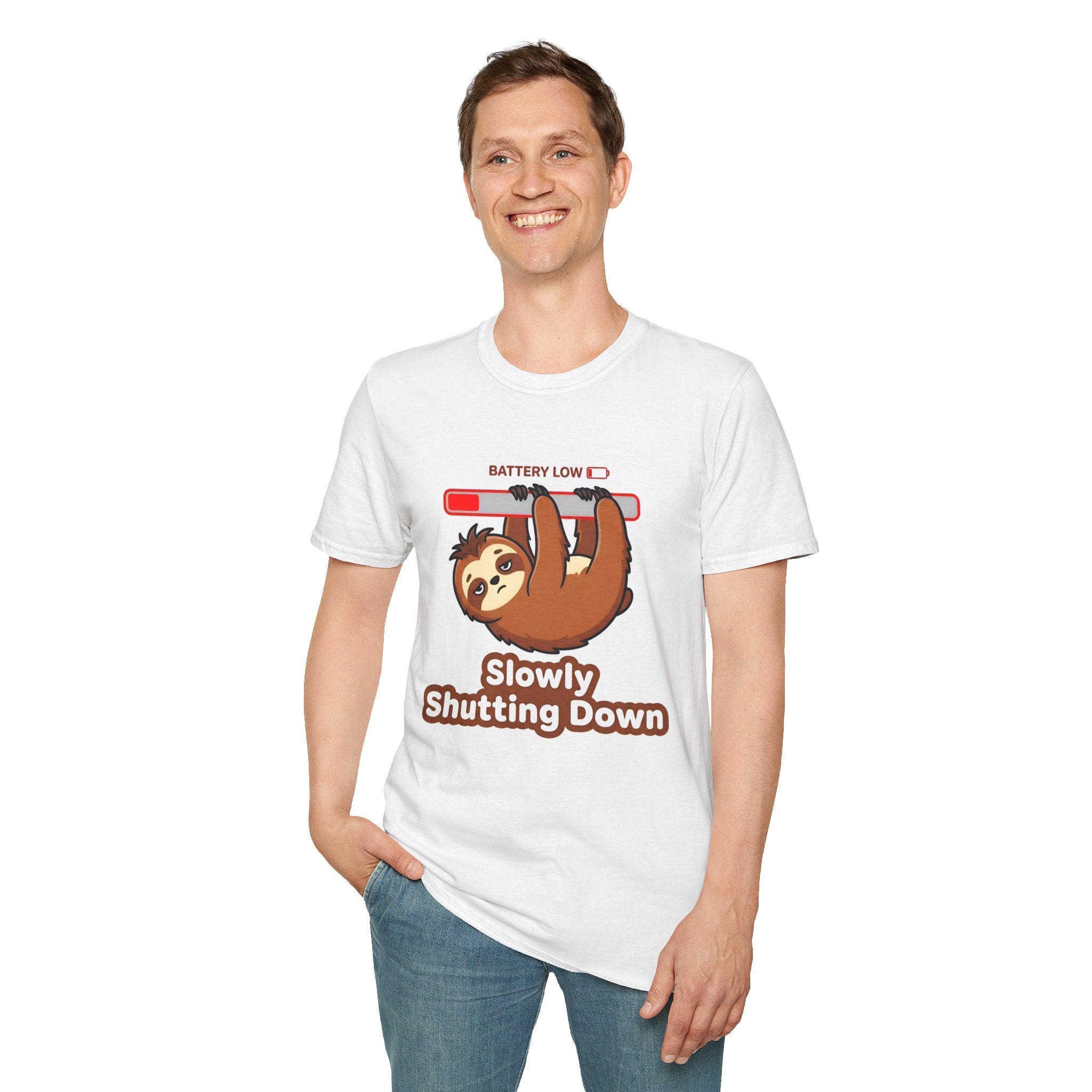Slowly Shutting Down Sloth T-Shirt — Battery Low Cute Graphic Tee