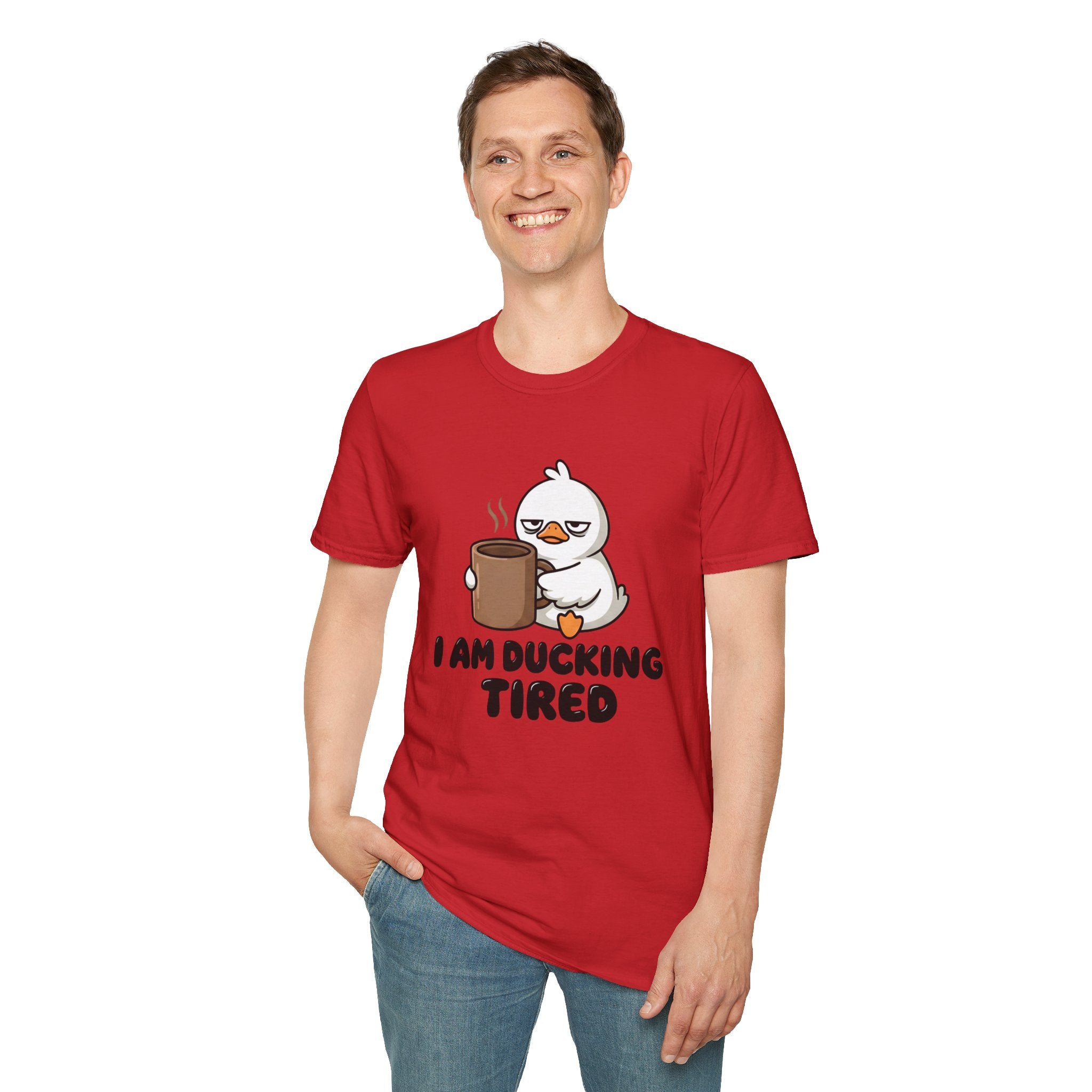 I Am Ducking Tired Tee — Cute Coffee Duck Graphic T-Shirt