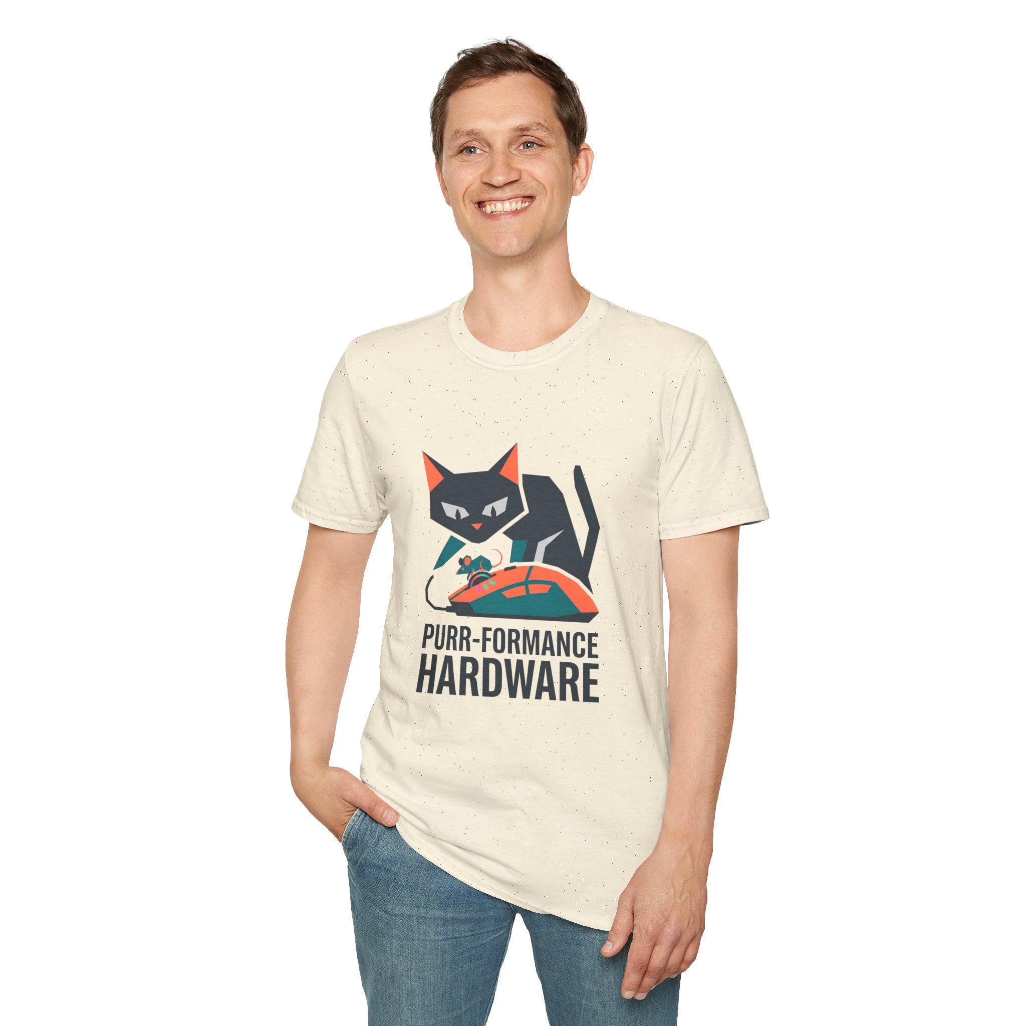 Purr-formance Hardware T-Shirt — Gamer Cat Computer Mouse Tee