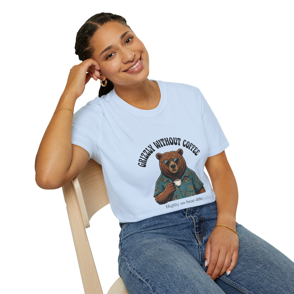 T-Shirt — "Grizzly Without Coffee" Bear Graphic Tee