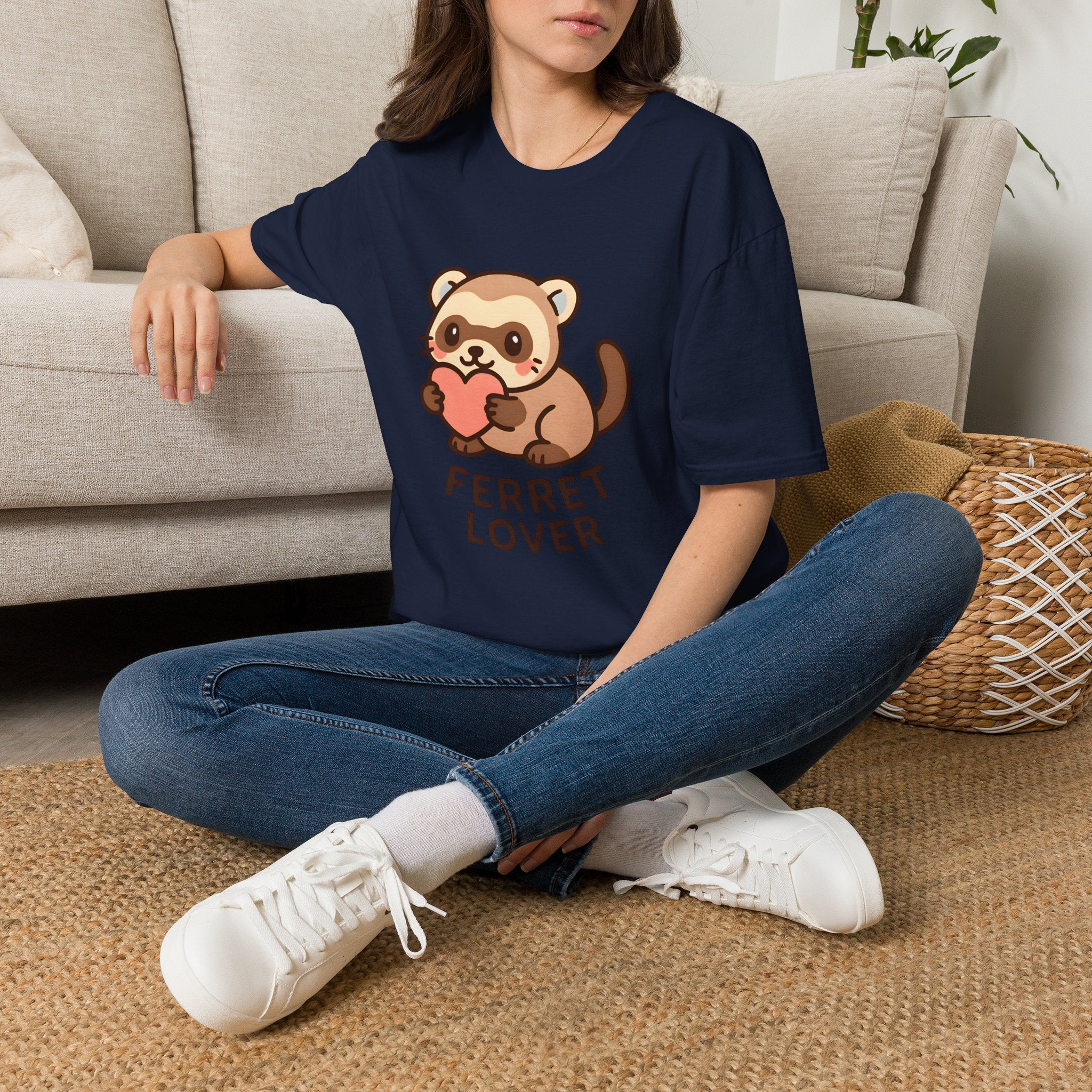 Ferret Lover T‑Shirt — Cute Cartoon Ferret Holding Heart Tee