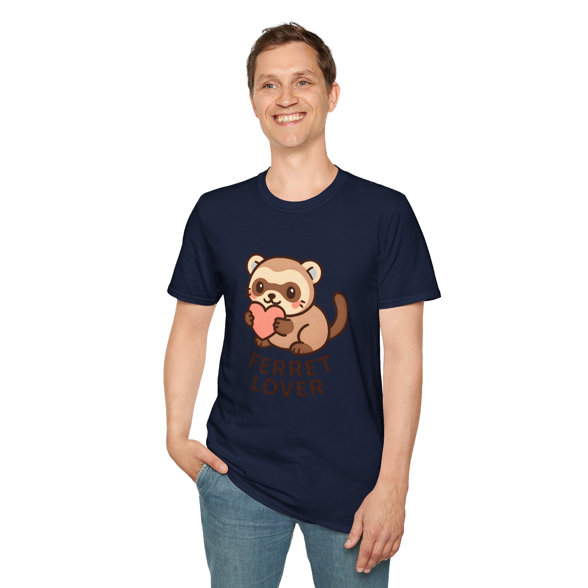 Ferret Lover T‑Shirt — Cute Cartoon Ferret Holding Heart Tee