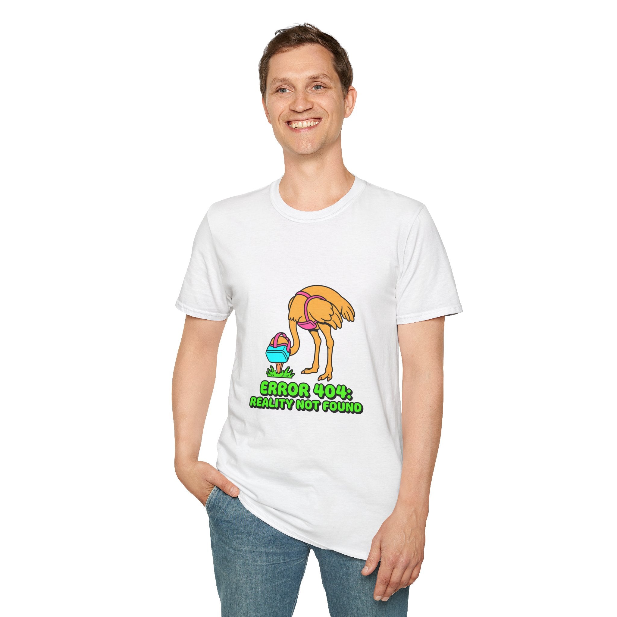 T-Shirt — Funny ‘Error 404 Reality Not Found’ Ostrich Graphic Tee