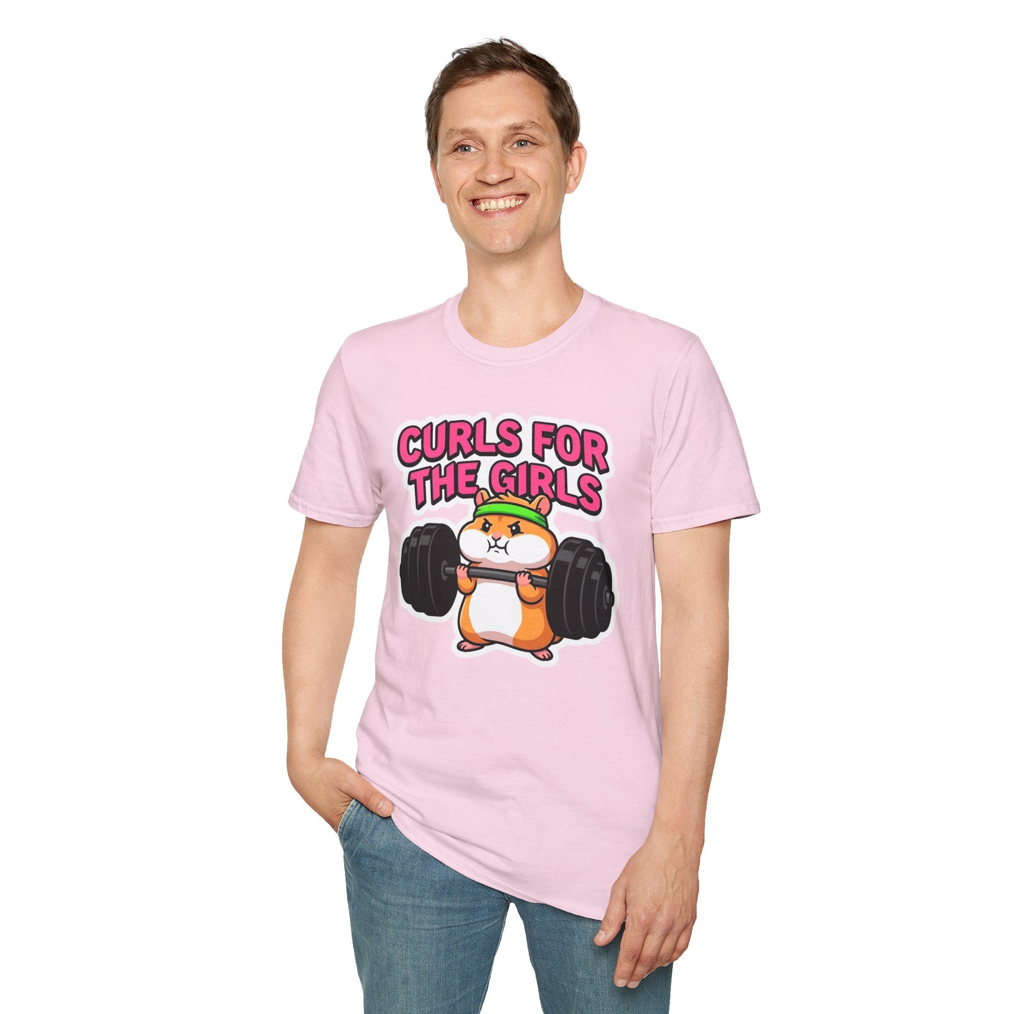 T-Shirt — "Curls for the Girls" Cute Hamster Weightlifting Graphic