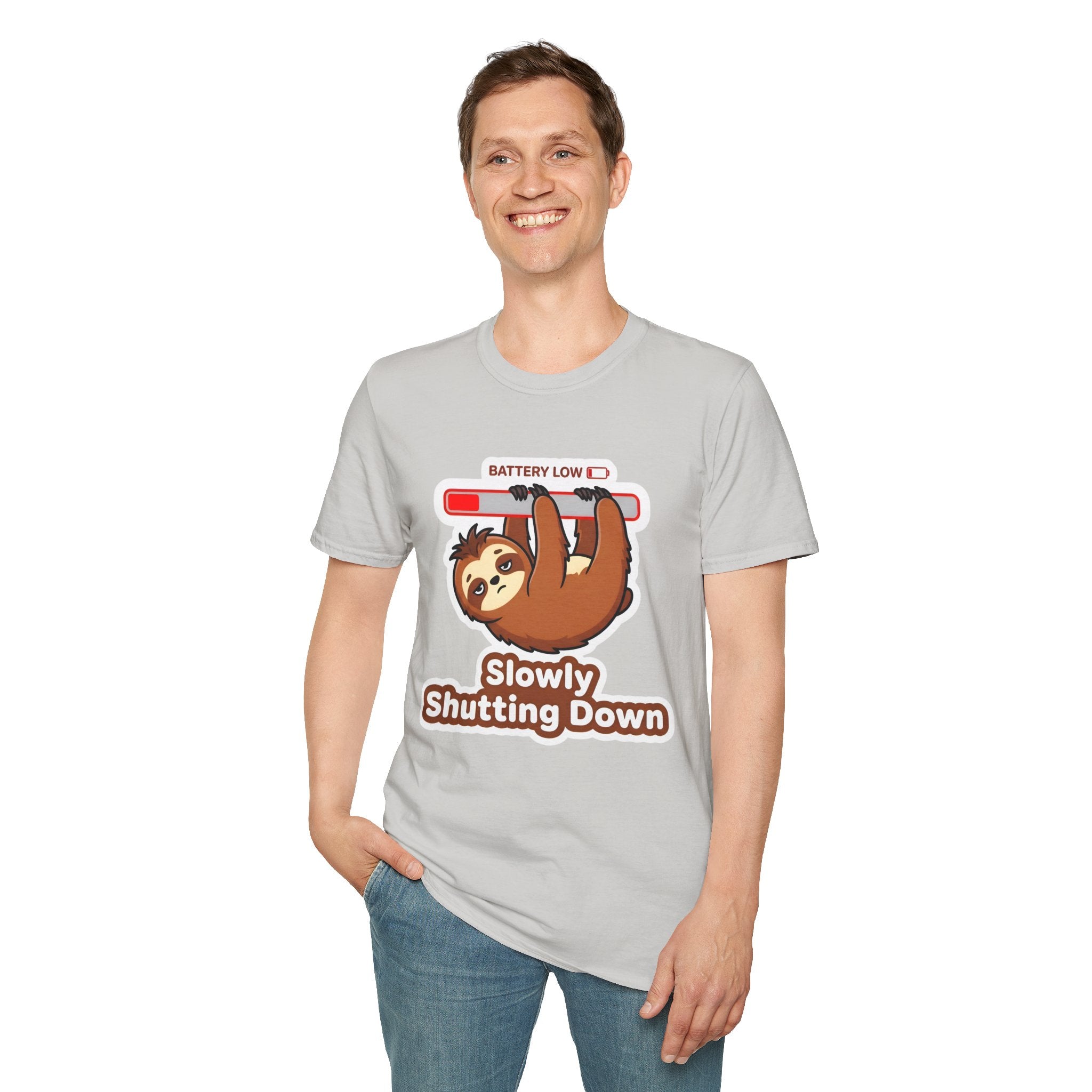 Slowly Shutting Down Sloth T-Shirt — Battery Low Cute Graphic Tee