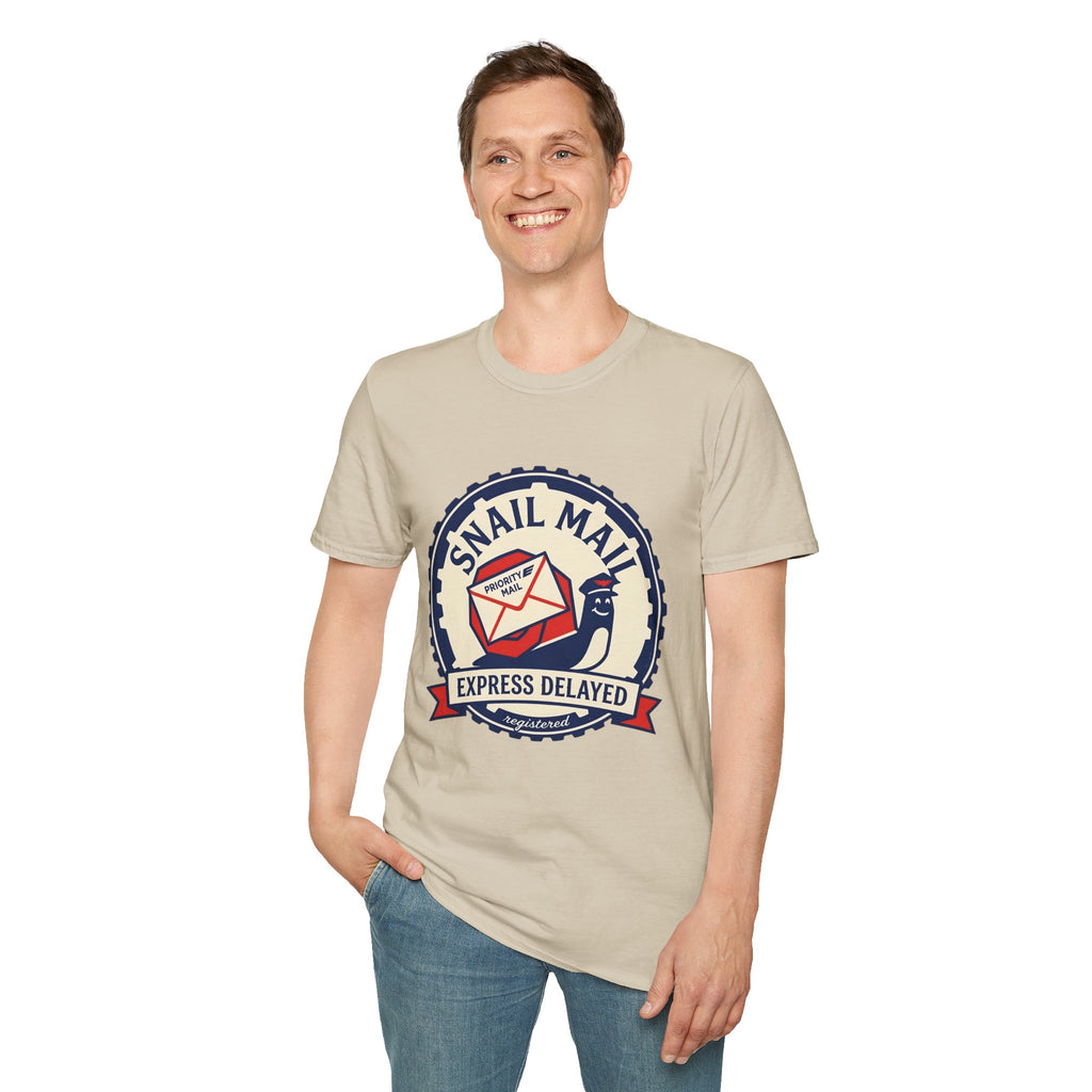 Snail Mail T-Shirt — "Express Delayed" Retro Postal Graphic Tee