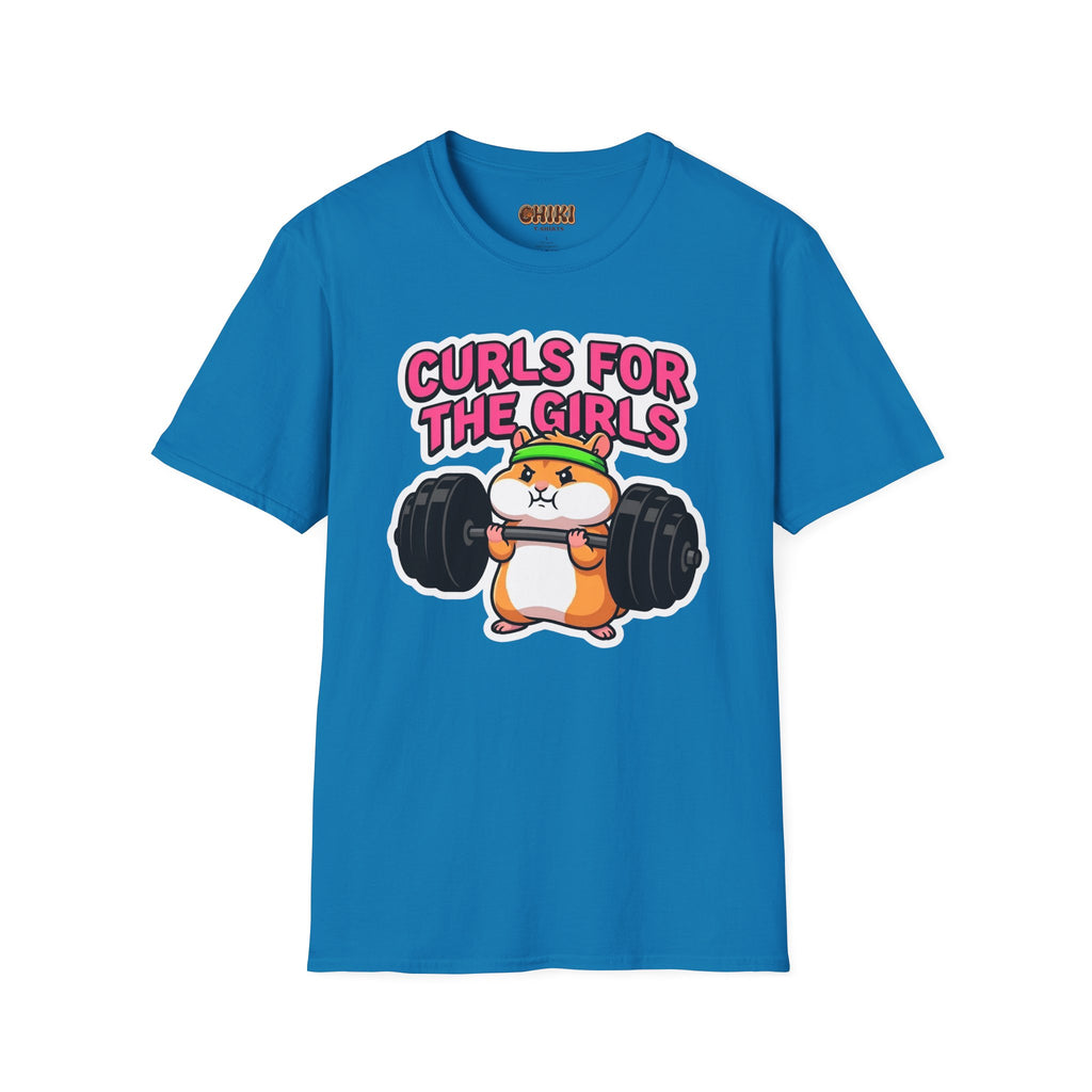 T-Shirt — "Curls for the Girls" Cute Hamster Weightlifting Graphic