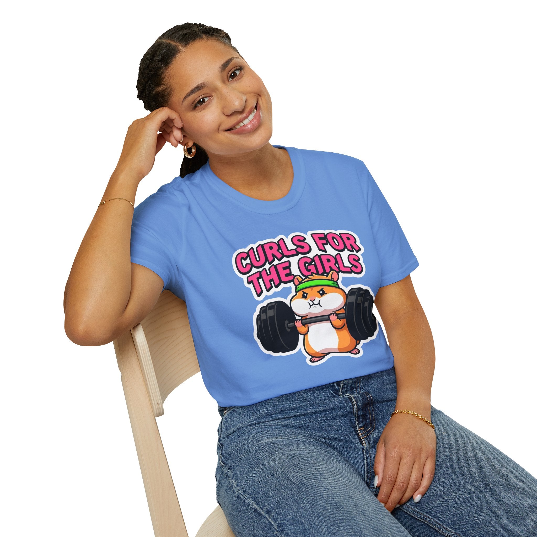 T-Shirt — "Curls for the Girls" Cute Hamster Weightlifting Graphic