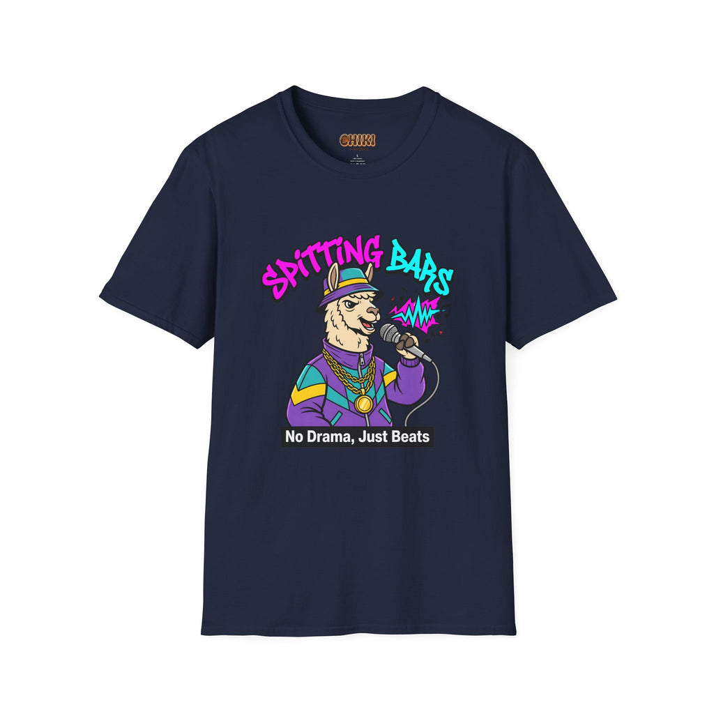 T-Shirt — "Spitting Bars" Llama Rap Graphic Tee (No Drama, Just Beats)