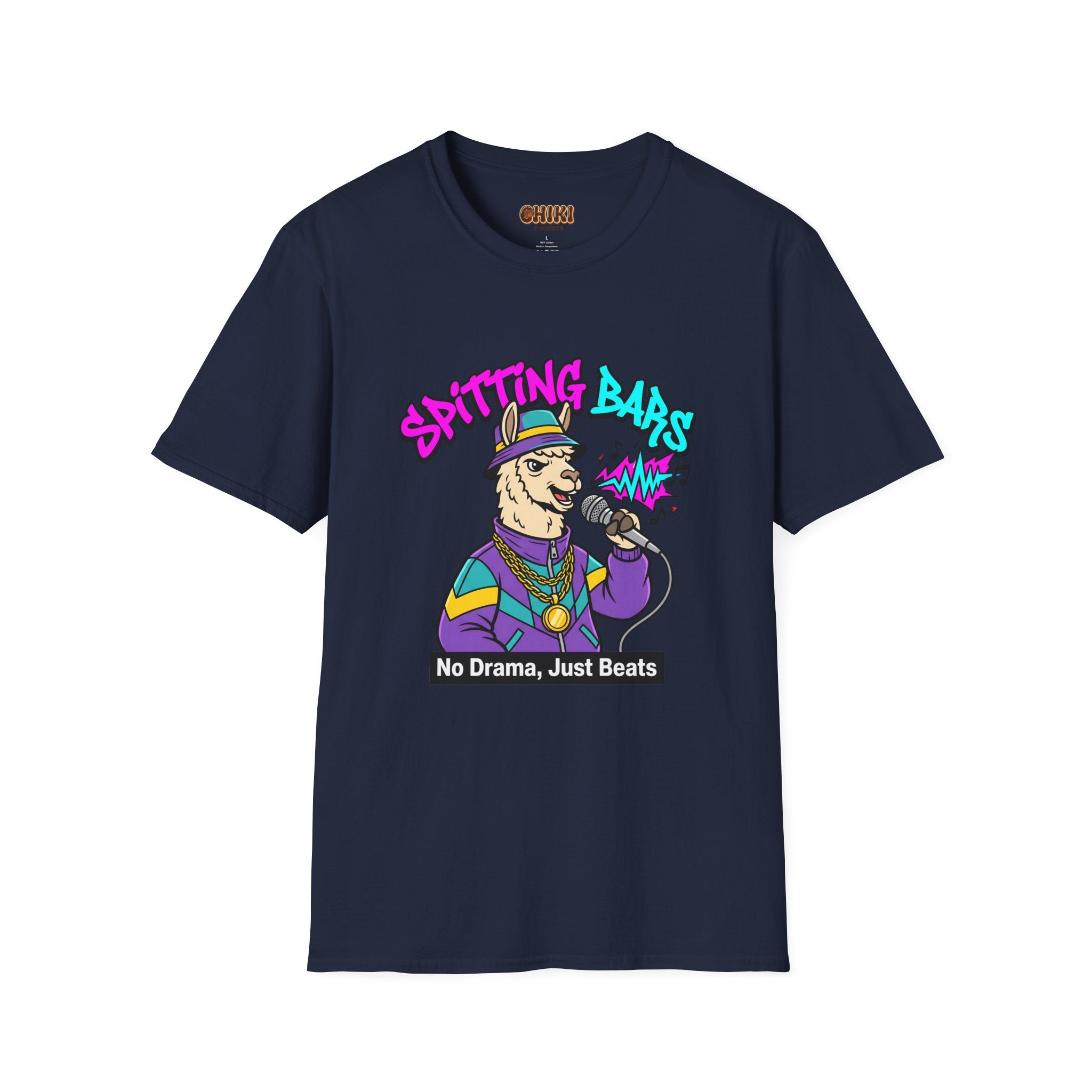 T-Shirt — "Spitting Bars" Llama Rap Graphic Tee (No Drama, Just Beats)