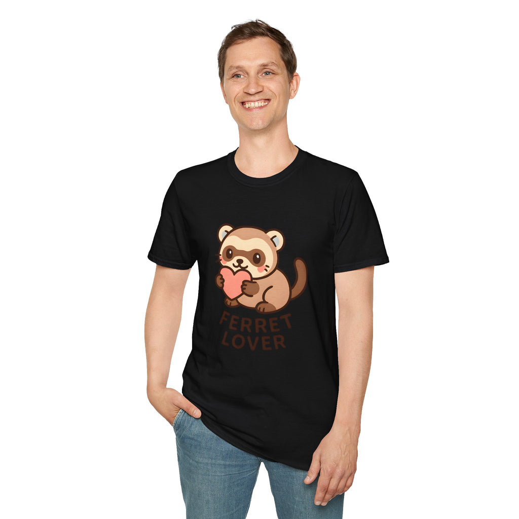 Ferret Lover T‑Shirt — Cute Cartoon Ferret Holding Heart Tee