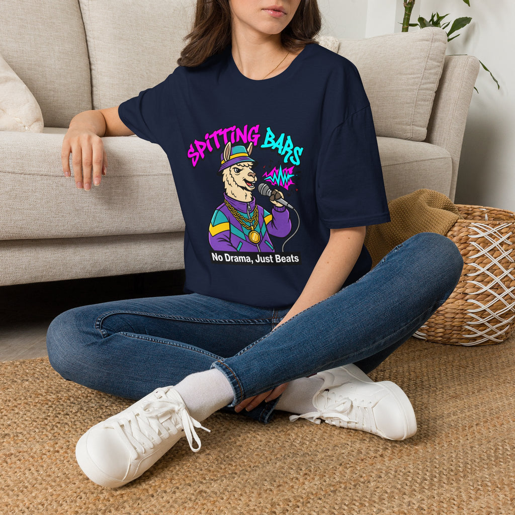 T-Shirt — "Spitting Bars" Llama Rap Graphic Tee (No Drama, Just Beats)