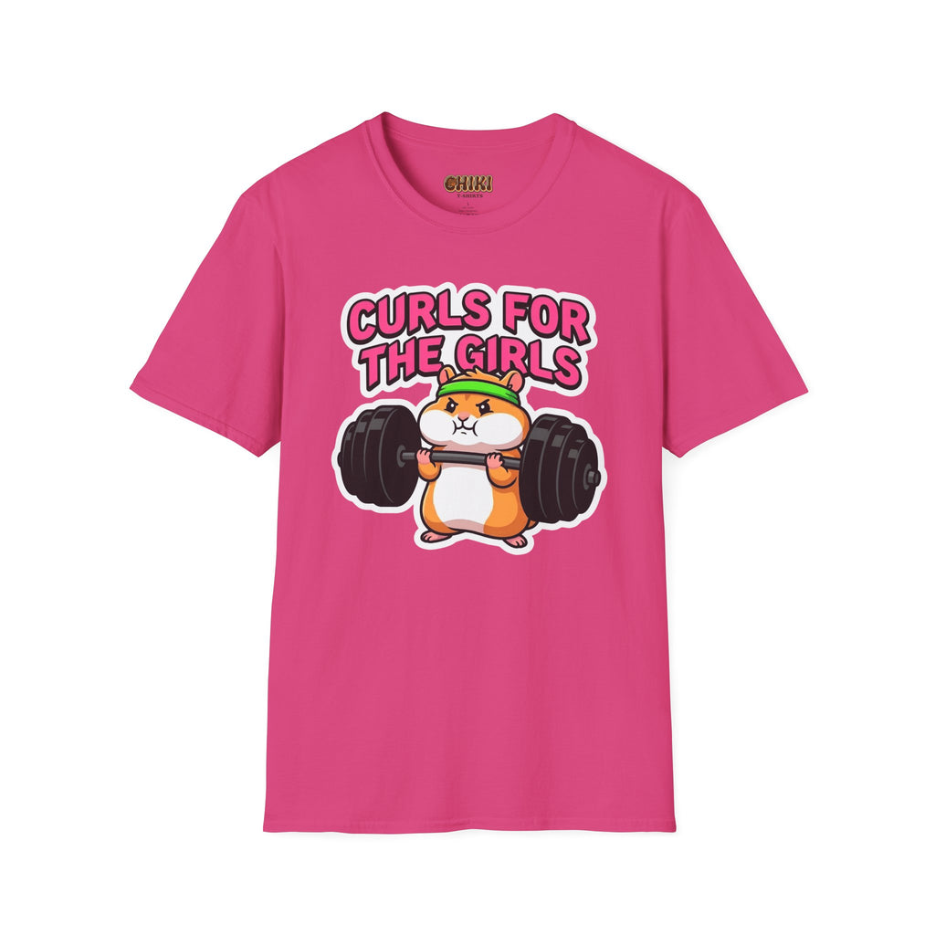T-Shirt — "Curls for the Girls" Cute Hamster Weightlifting Graphic
