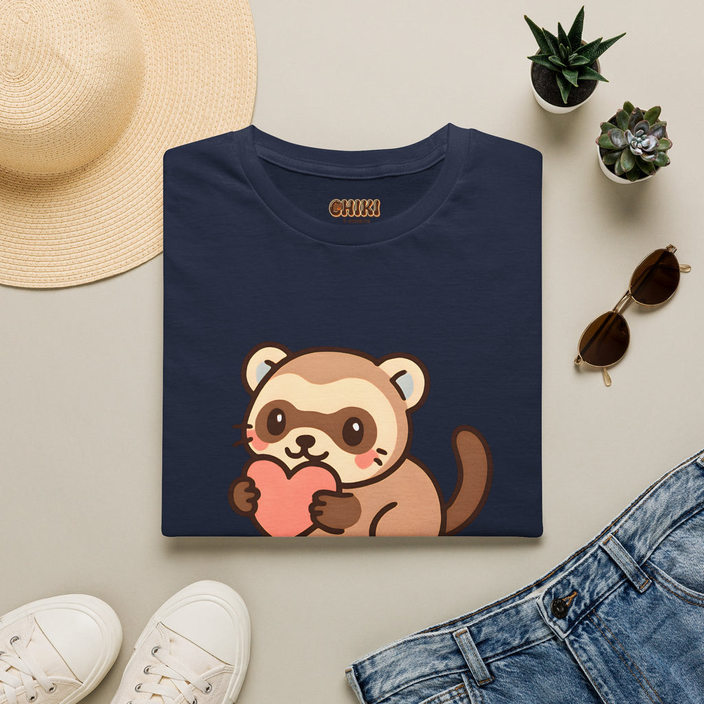 Ferret Lover T‑Shirt — Cute Cartoon Ferret Holding Heart Tee