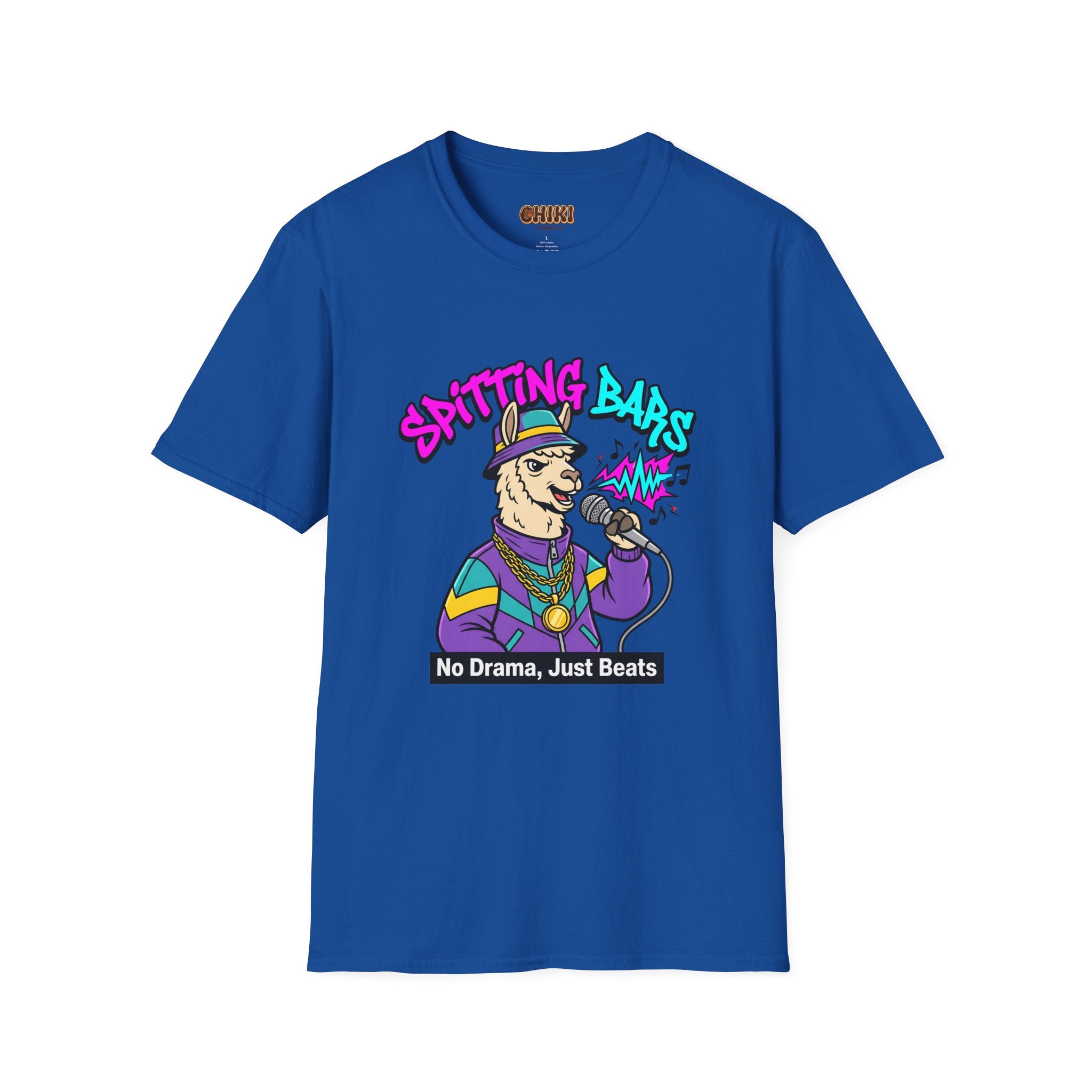 T-Shirt — "Spitting Bars" Llama Rap Graphic Tee (No Drama, Just Beats)