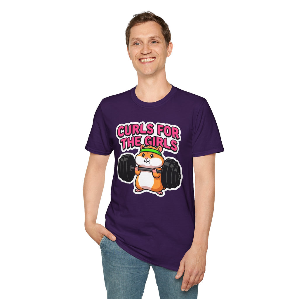T-Shirt — "Curls for the Girls" Cute Hamster Weightlifting Graphic