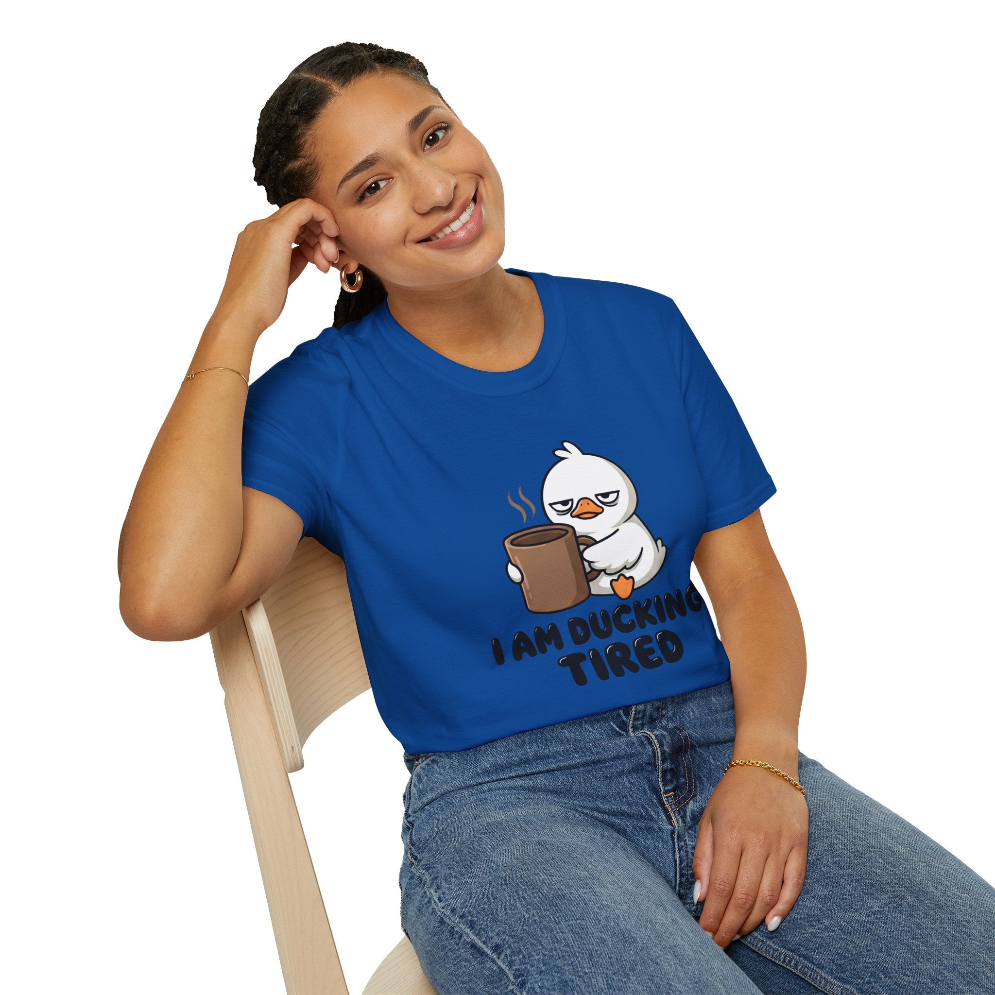 I Am Ducking Tired Tee — Cute Coffee Duck Graphic T-Shirt