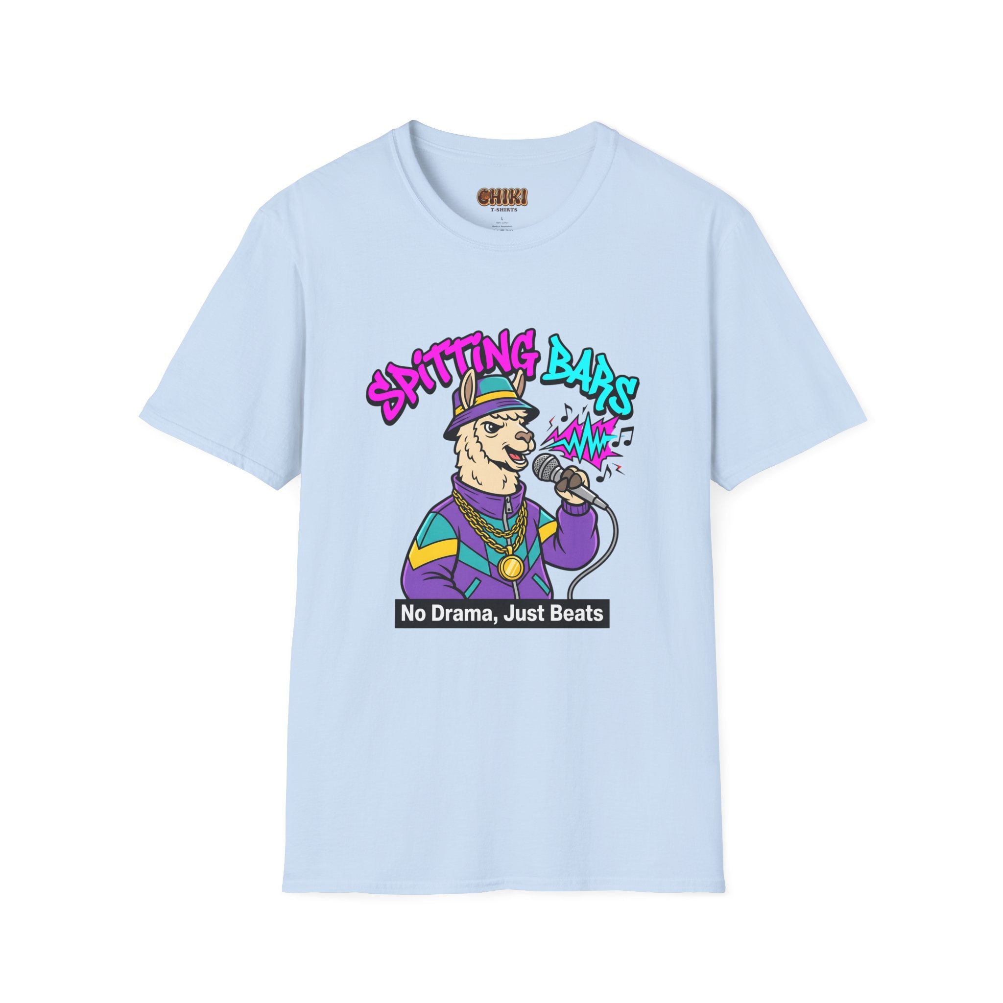 T-Shirt — "Spitting Bars" Llama Rap Graphic Tee (No Drama, Just Beats)