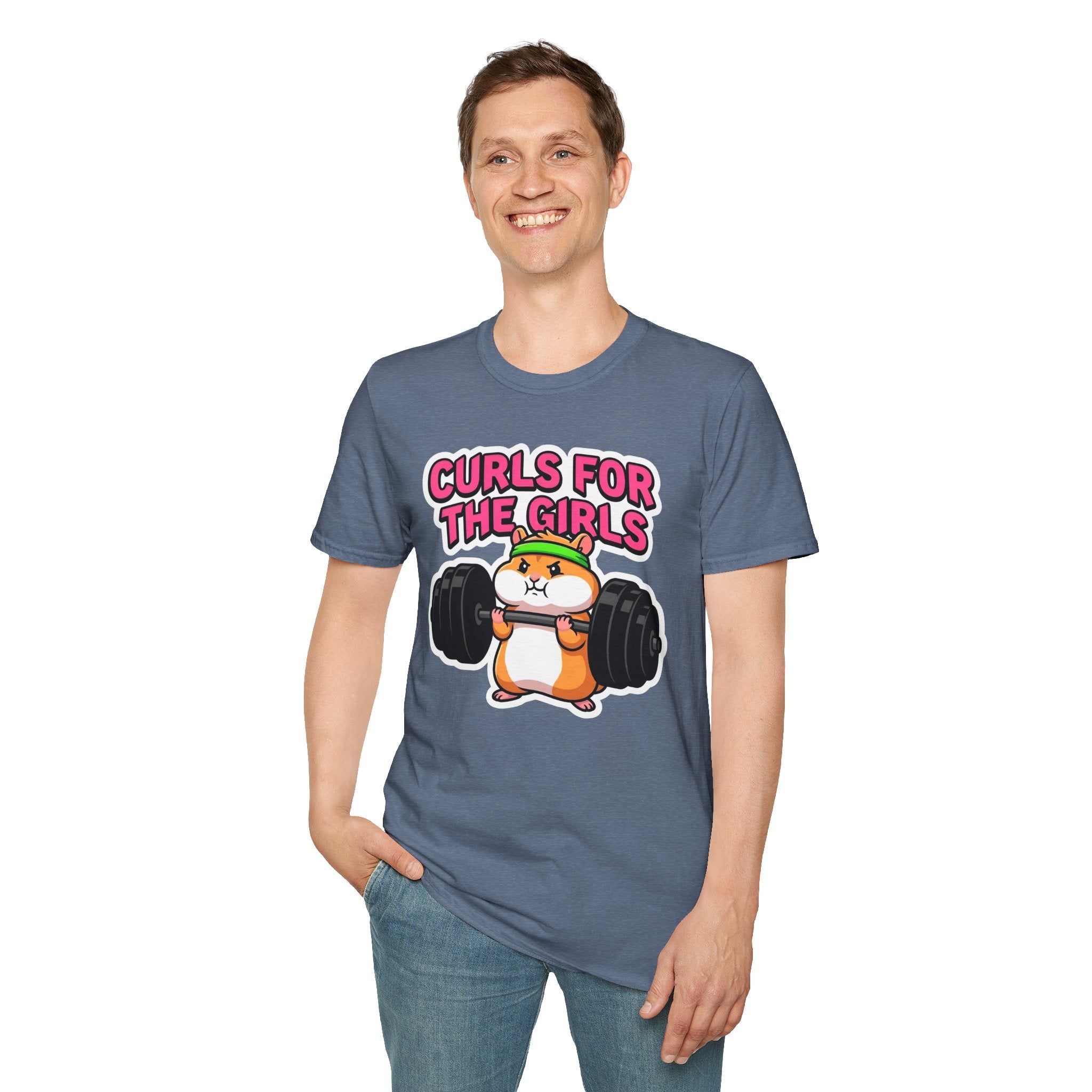 T-Shirt — "Curls for the Girls" Cute Hamster Weightlifting Graphic