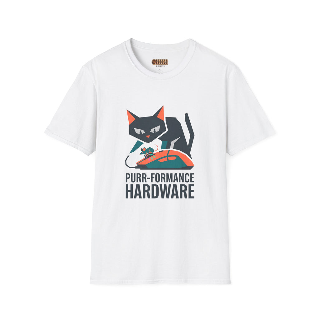 Purr-formance Hardware T-Shirt — Gamer Cat Computer Mouse Tee
