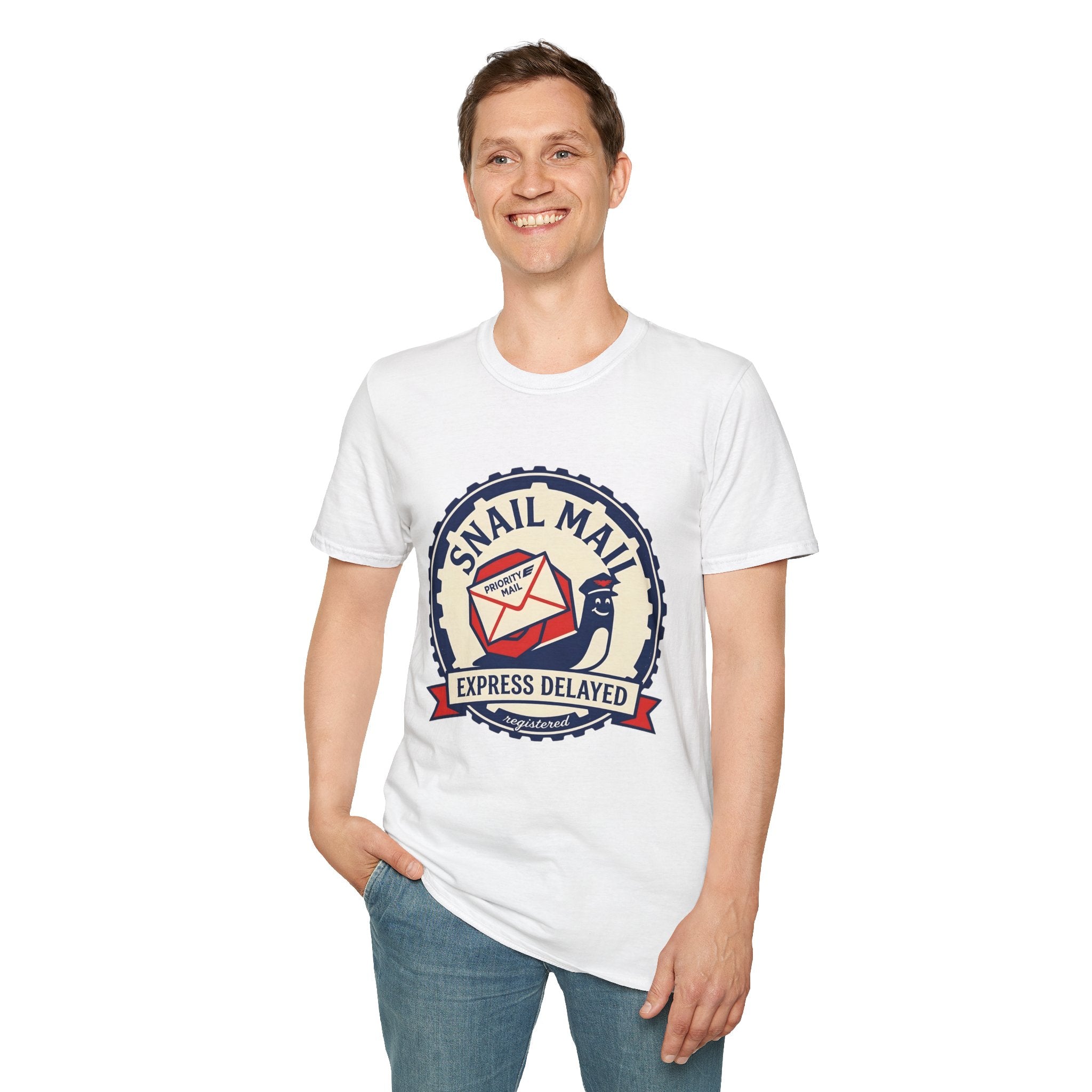 Snail Mail T-Shirt — "Express Delayed" Retro Postal Graphic Tee