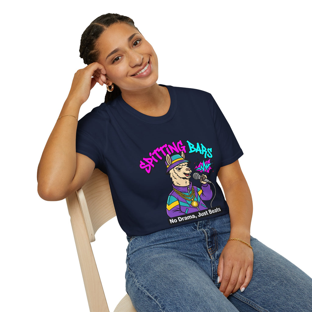T-Shirt — "Spitting Bars" Llama Rap Graphic Tee (No Drama, Just Beats)