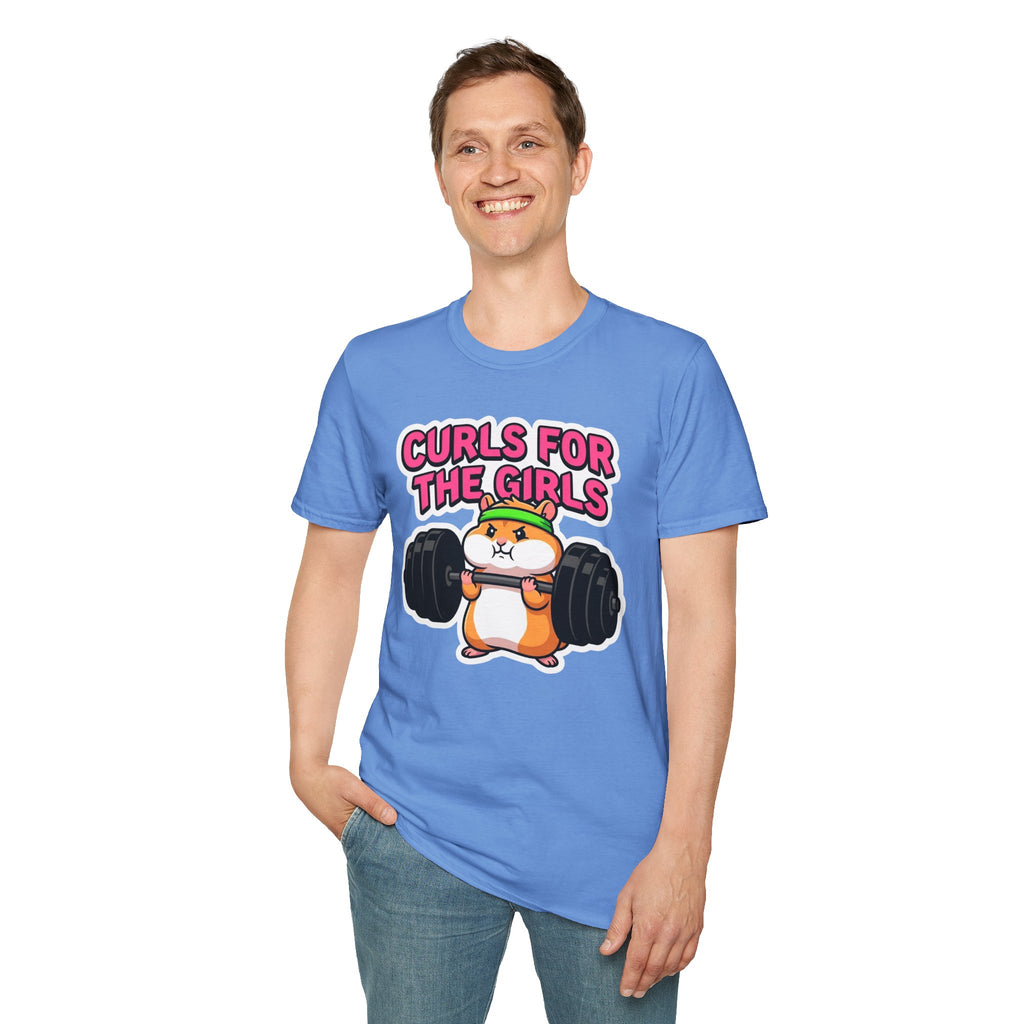 T-Shirt — "Curls for the Girls" Cute Hamster Weightlifting Graphic